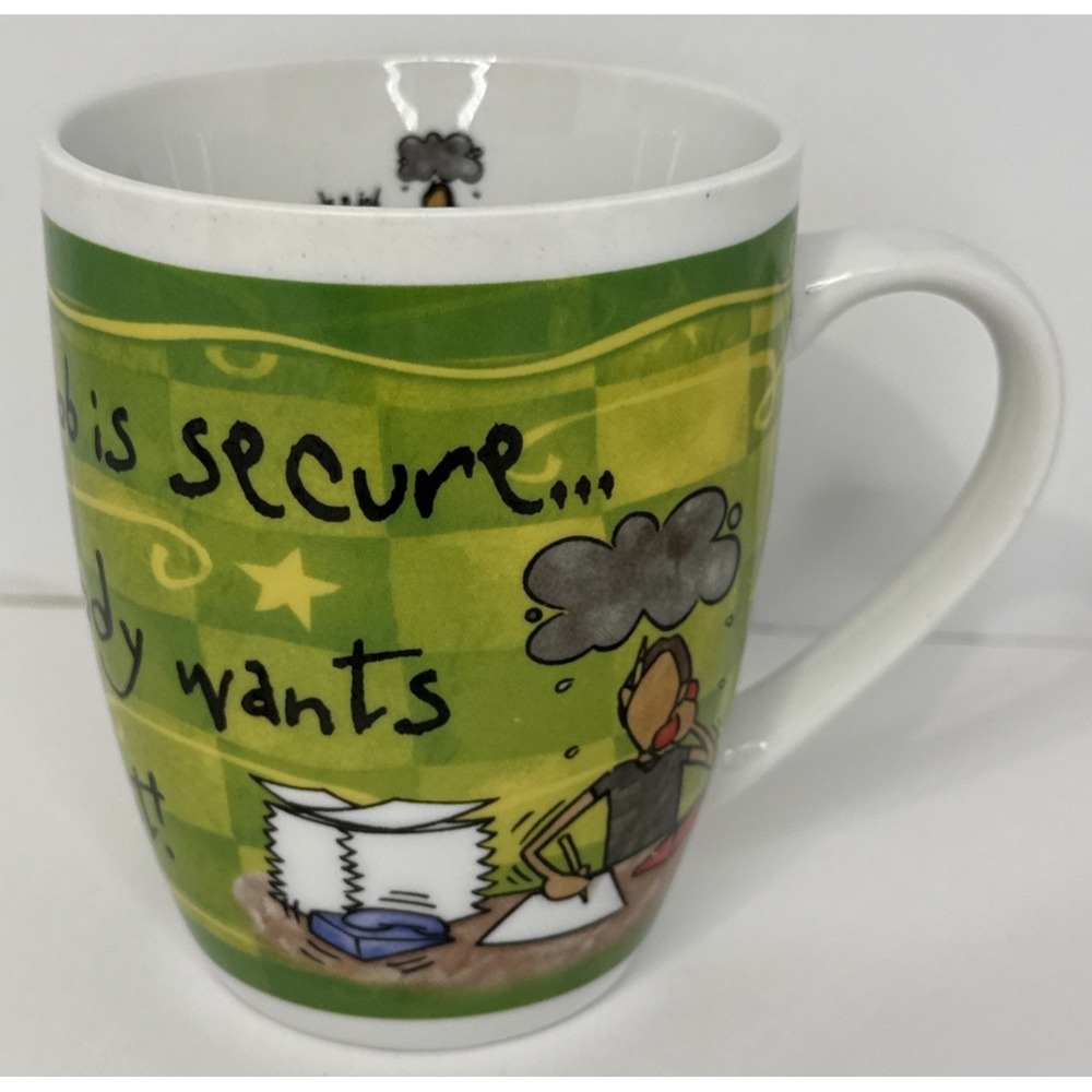H&H Fine Porcelain Job Security Joke Mug Dishwasher Safe Unique Design